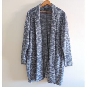 Lane Bryant Blue White Textured Knit Open Front Cardigan Jacket 14/16 1101179